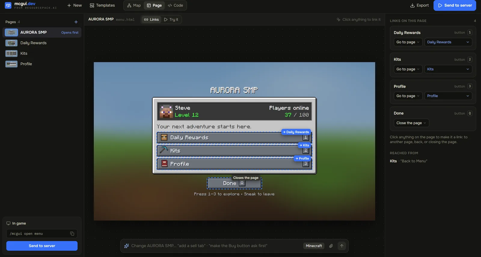 The mcgui.dev editor