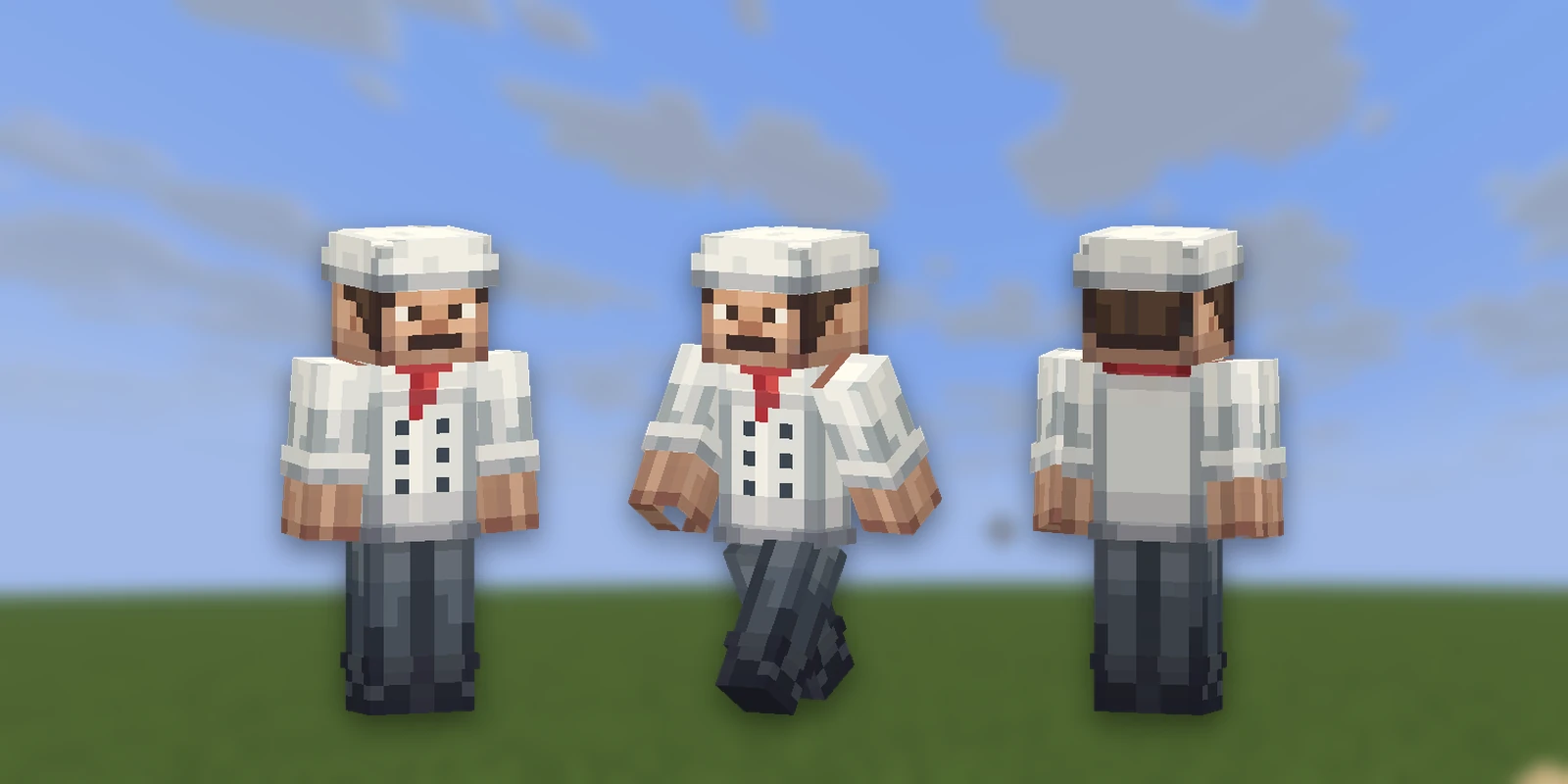A chef skin made in Studio, from the front, walking and from the back
