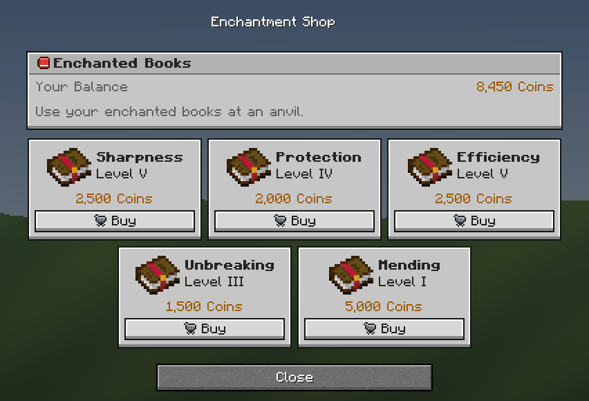 Enchantment Shop — a Minecraft Dialog made with resourcepack.ai
