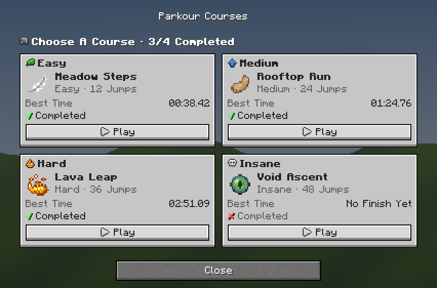 Parkour Courses — a Minecraft Dialog made with resourcepack.ai