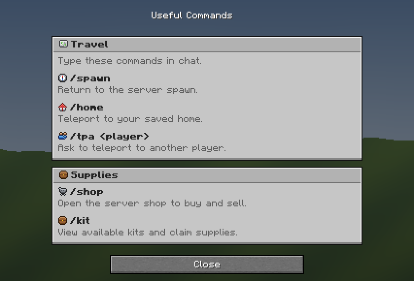 Useful Commands — a Minecraft Dialog made with resourcepack.ai