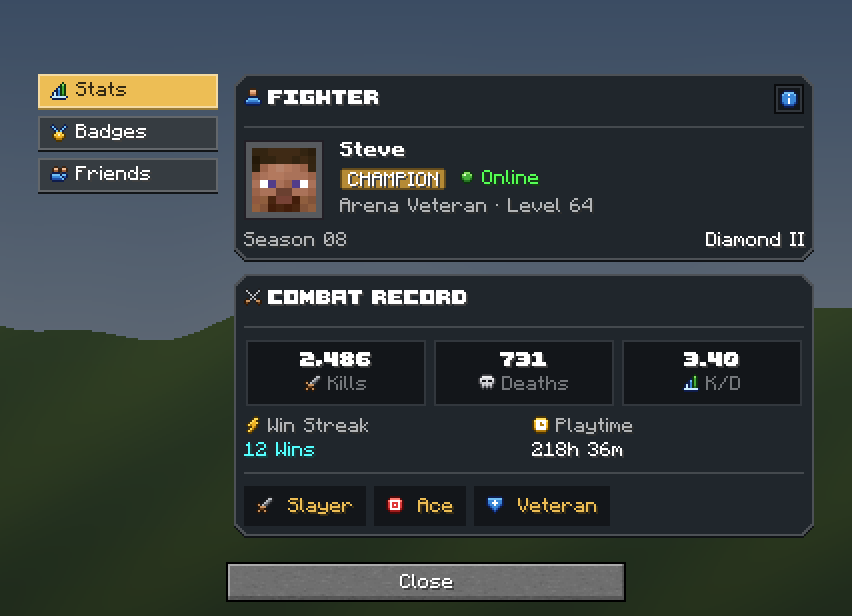 Player Profile — a Minecraft Dialog made with resourcepack.ai