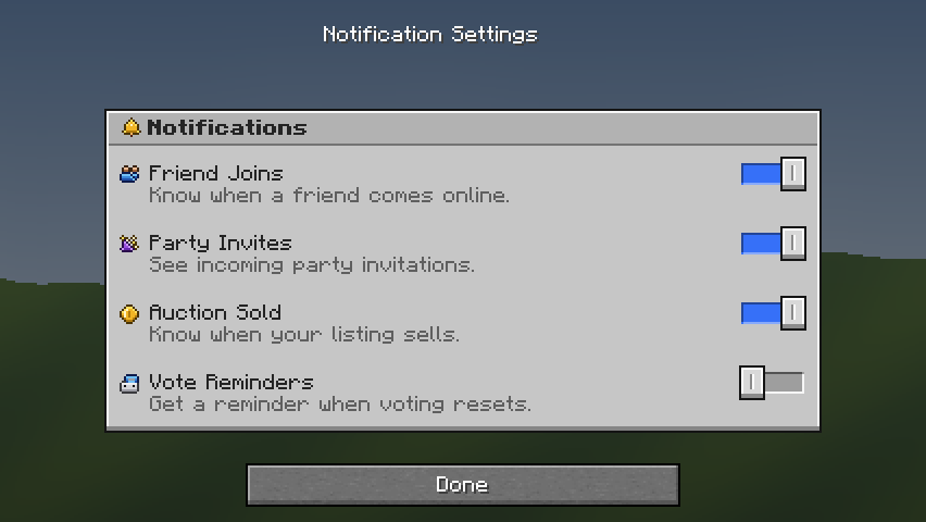 Notification Settings — a Minecraft Dialog made with resourcepack.ai