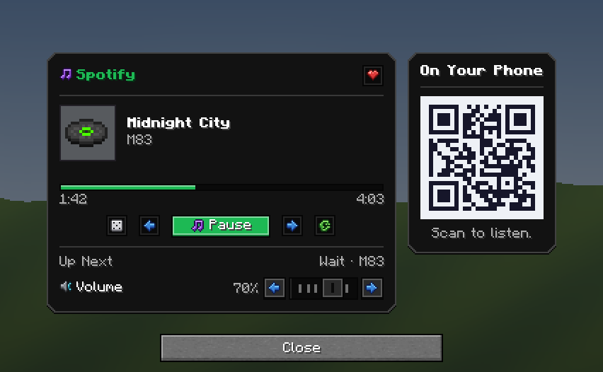 Spotify Music Player — a Minecraft Dialog made with resourcepack.ai
