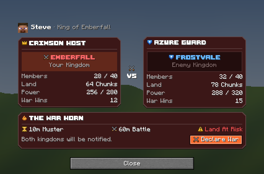 Kingdom War Dialog — a Minecraft Dialog made with resourcepack.ai