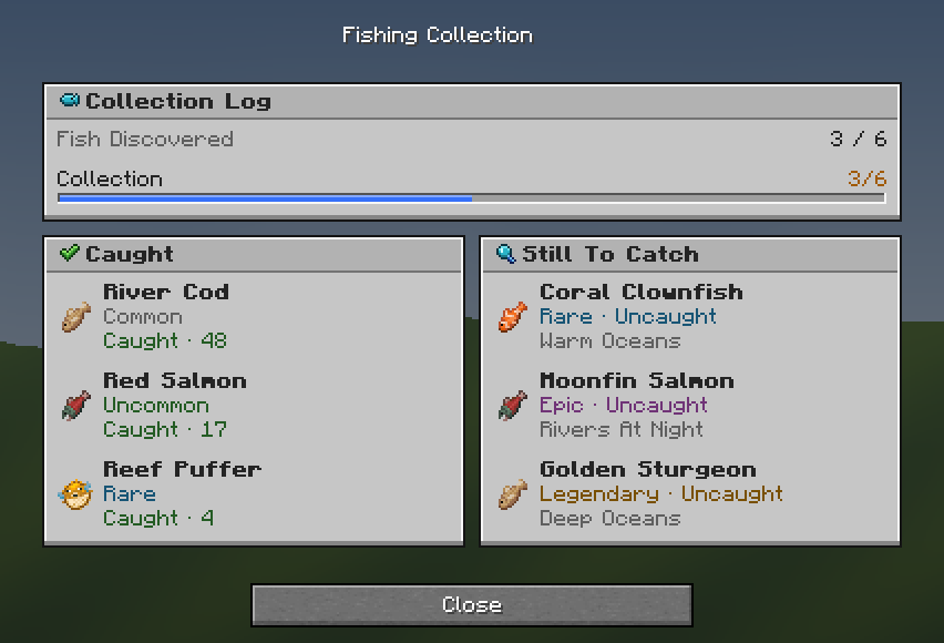 Fishing Collection — a Minecraft Dialog made with resourcepack.ai
