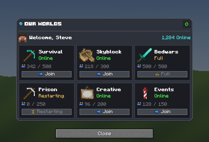Network Server Selector — a Minecraft Dialog made with resourcepack.ai