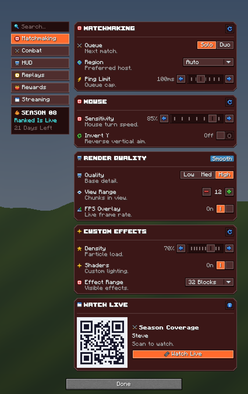 PvP Settings Dialog — a Minecraft Dialog made with resourcepack.ai