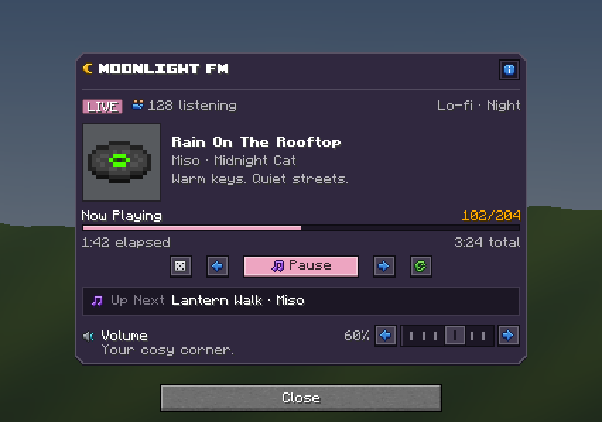Lo-Fi Radio Player — a Minecraft Dialog made with resourcepack.ai