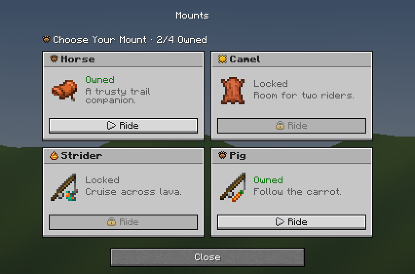 Mounts — a Minecraft Dialog made with resourcepack.ai
