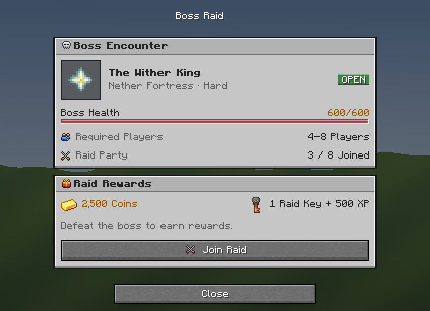 Boss Raid — a Minecraft Dialog made with resourcepack.ai