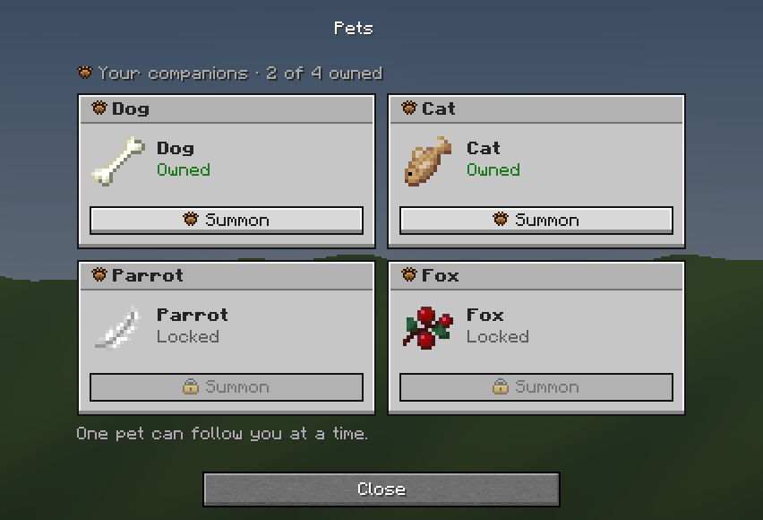 Pets — a Minecraft Dialog made with resourcepack.ai