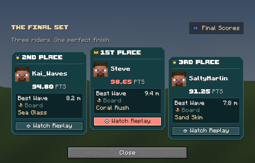 Surf Contest Leaderboard — a Minecraft Dialog made with resourcepack.ai