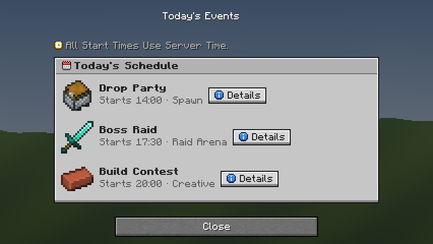 Today's Events — a Minecraft Dialog made with resourcepack.ai