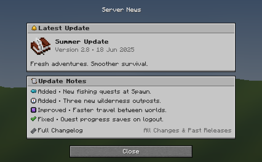 Server News — a Minecraft Dialog made with resourcepack.ai