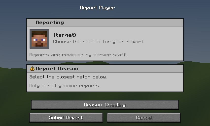 Report Player — a Minecraft Dialog made with resourcepack.ai