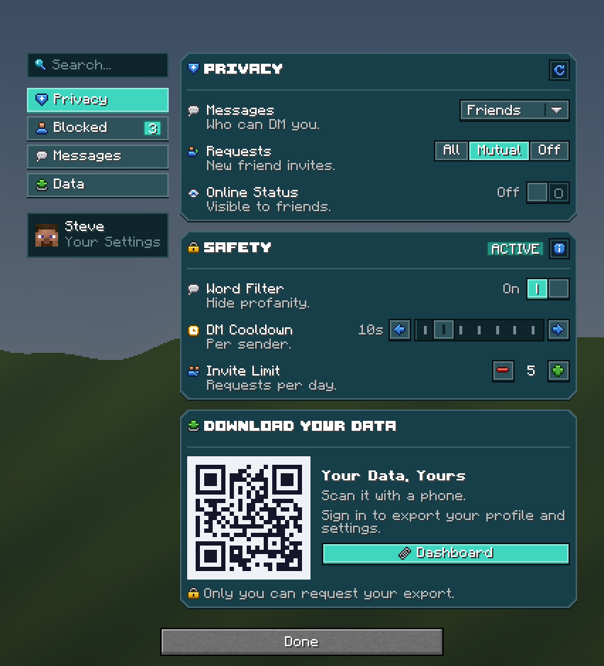 Privacy Settings — a Minecraft Dialog made with resourcepack.ai
