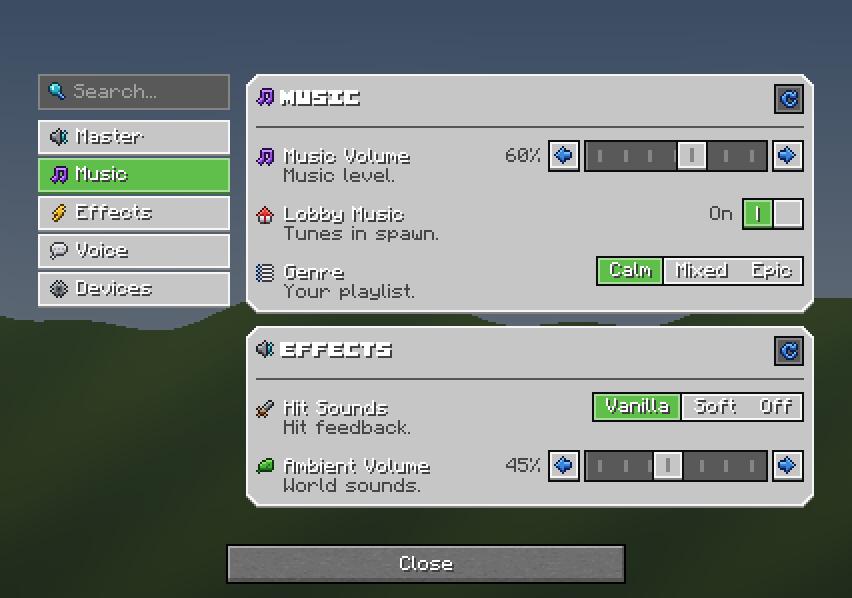 Classic Audio Settings — a Minecraft Dialog made with resourcepack.ai