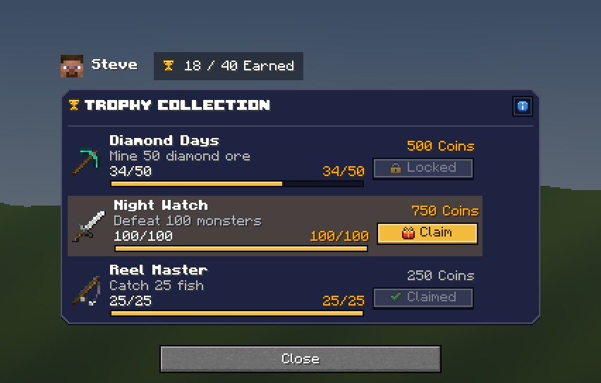 Trophy Collection — a Minecraft Dialog made with resourcepack.ai