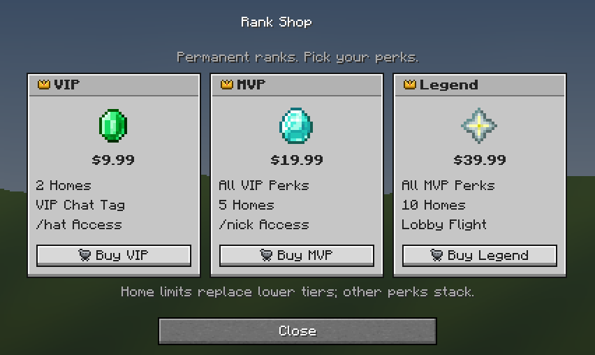 Rank Shop — a Minecraft Dialog made with resourcepack.ai