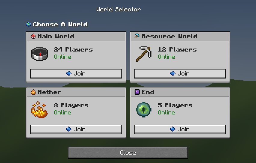 World Selector — a Minecraft Dialog made with resourcepack.ai