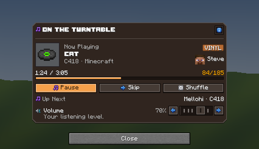 Pixel Music Player — a Minecraft Dialog made with resourcepack.ai
