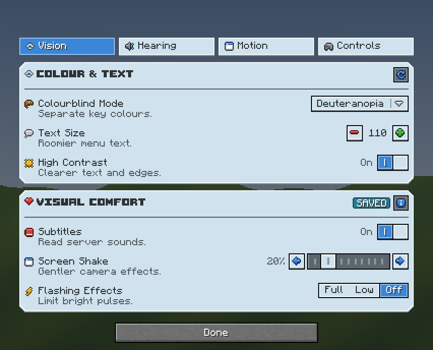 Accessibility Settings — a Minecraft Dialog made with resourcepack.ai