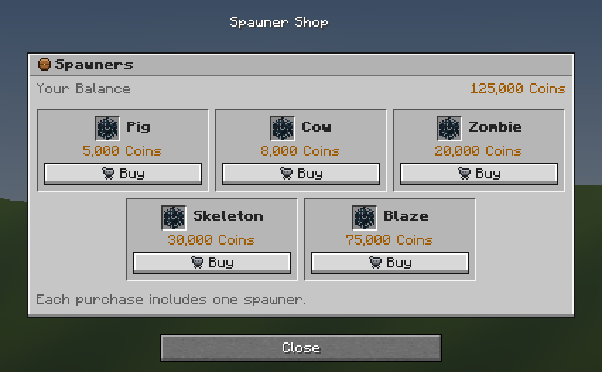 Spawner Shop — a Minecraft Dialog made with resourcepack.ai