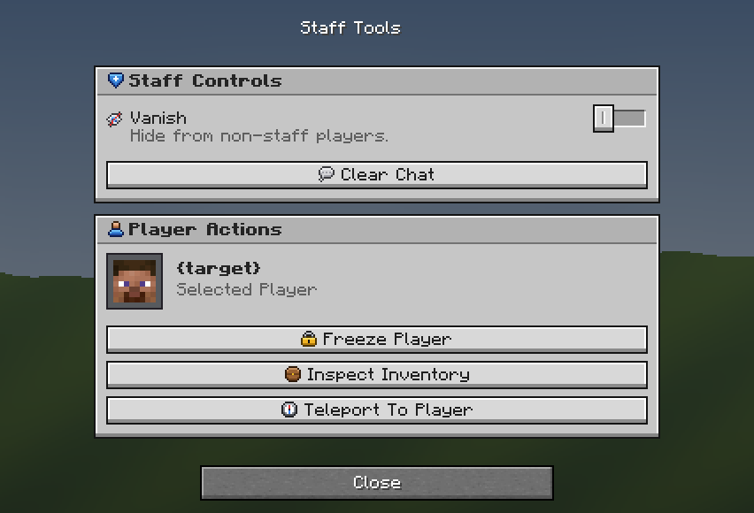 Staff Tools — a Minecraft Dialog made with resourcepack.ai