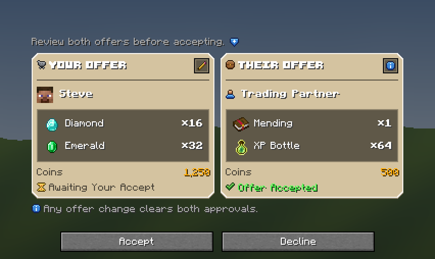 Trade Offer Dialog — a Minecraft Dialog made with resourcepack.ai